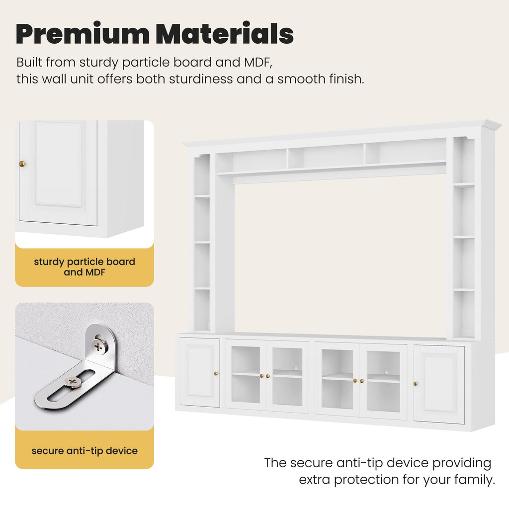 92" Entertainment Center Wall Unit with Glass Doors — for TVs Up to 80"