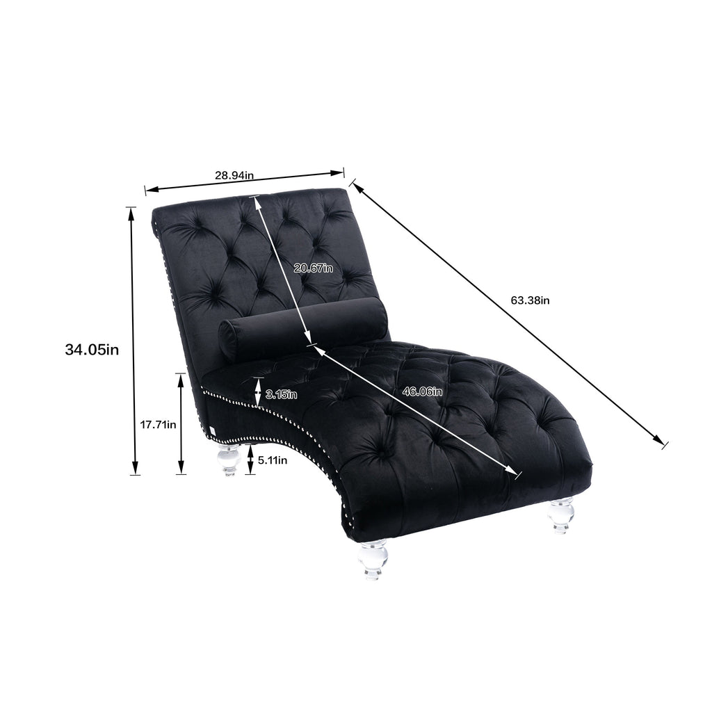 Velvet Chaise Lounge — Button-Tufted with Pillow