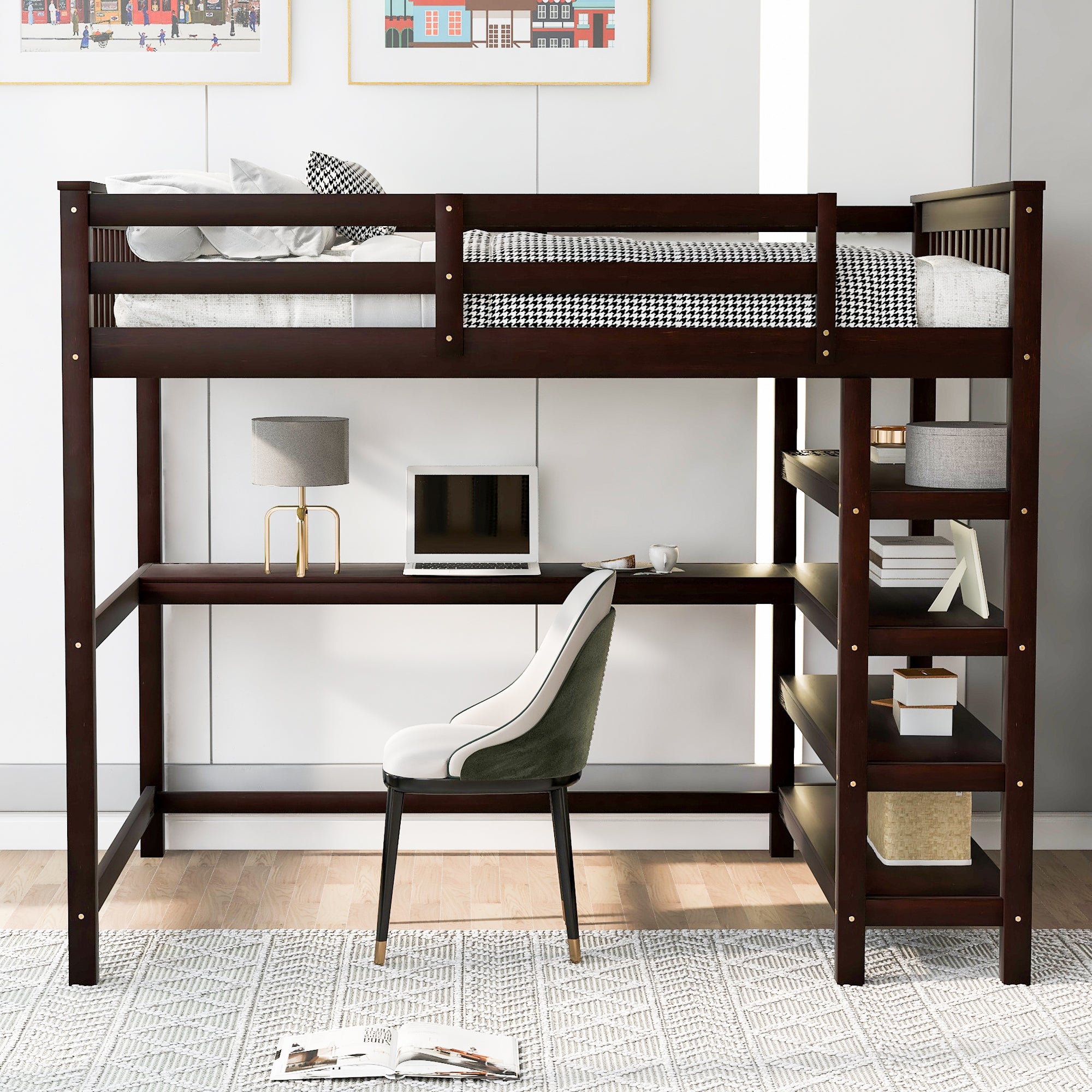 Loft bed workstation area underneath