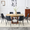 Scalable dining table and chair set, 59-71 inch pull-out table,6-piece set of Black Artificial PU Chairs With Curved Widened Cushion Design. Suitable for dining rooms,office,etc.
