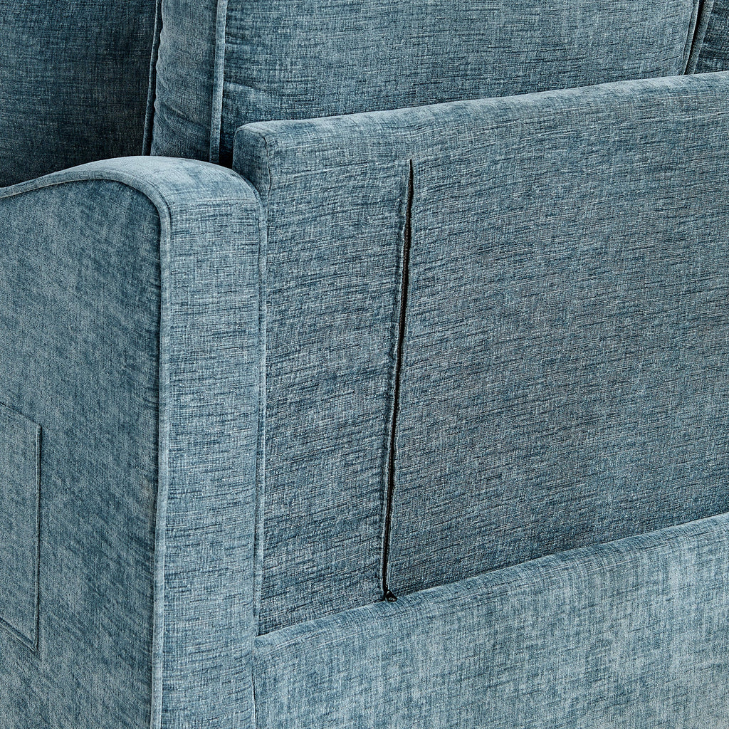 Two-seater sofa, double sofa chaise longue, with irregular armrests and backrests, footrest with storage space, comes with two small throw pillows, suitable for living room and bedroom -Blue
