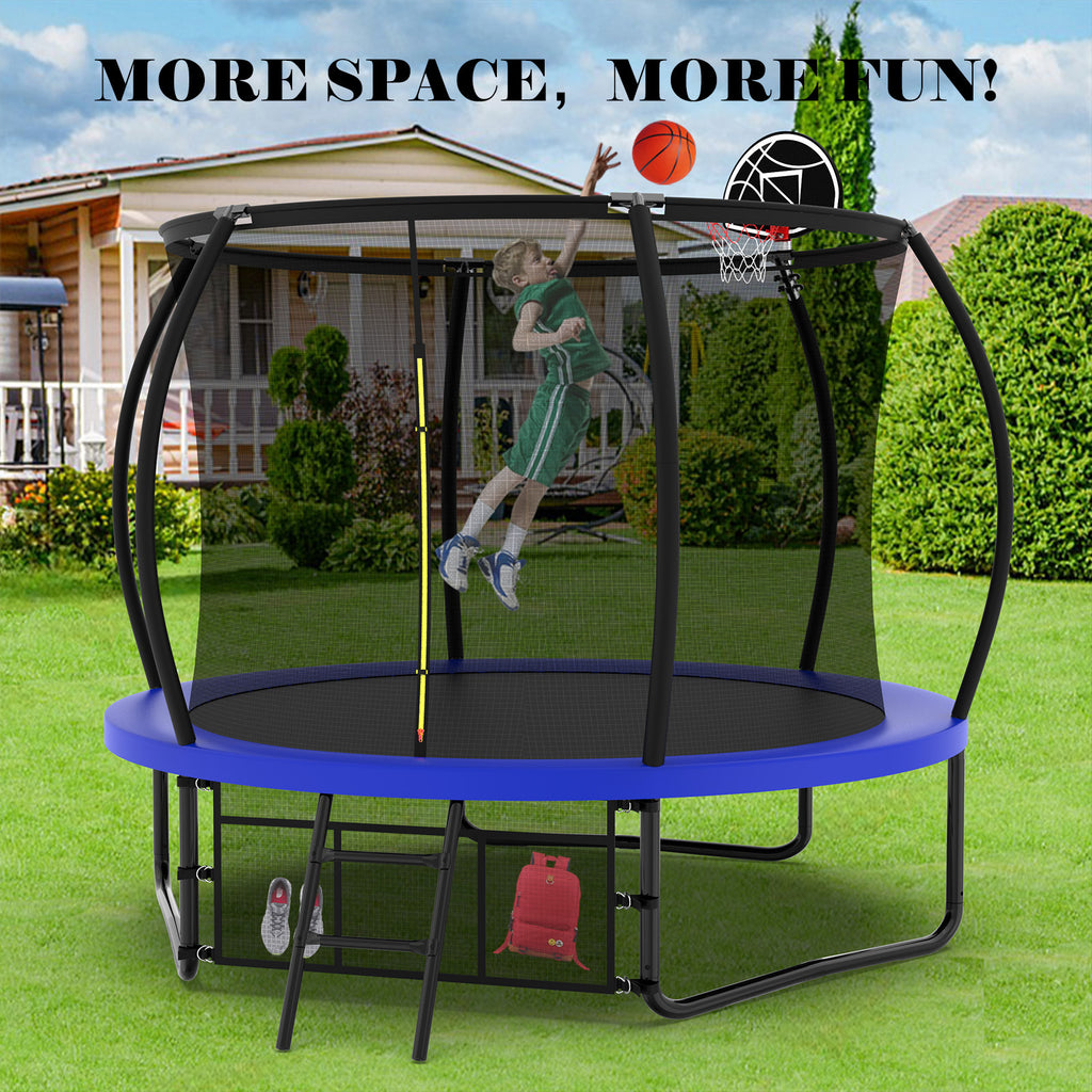 Blue pumpkin trampoline galvanized steel frame close-up