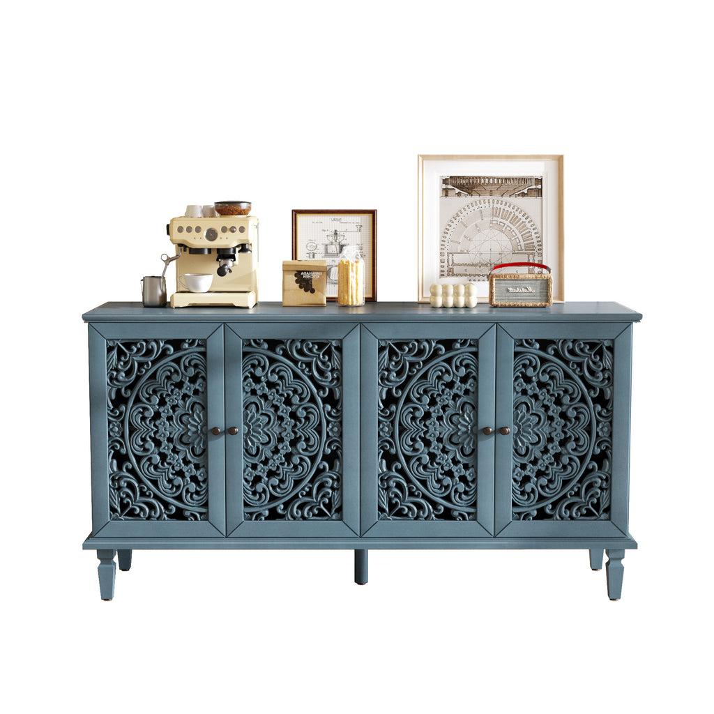 Antique blue media console buffet cabinet full view