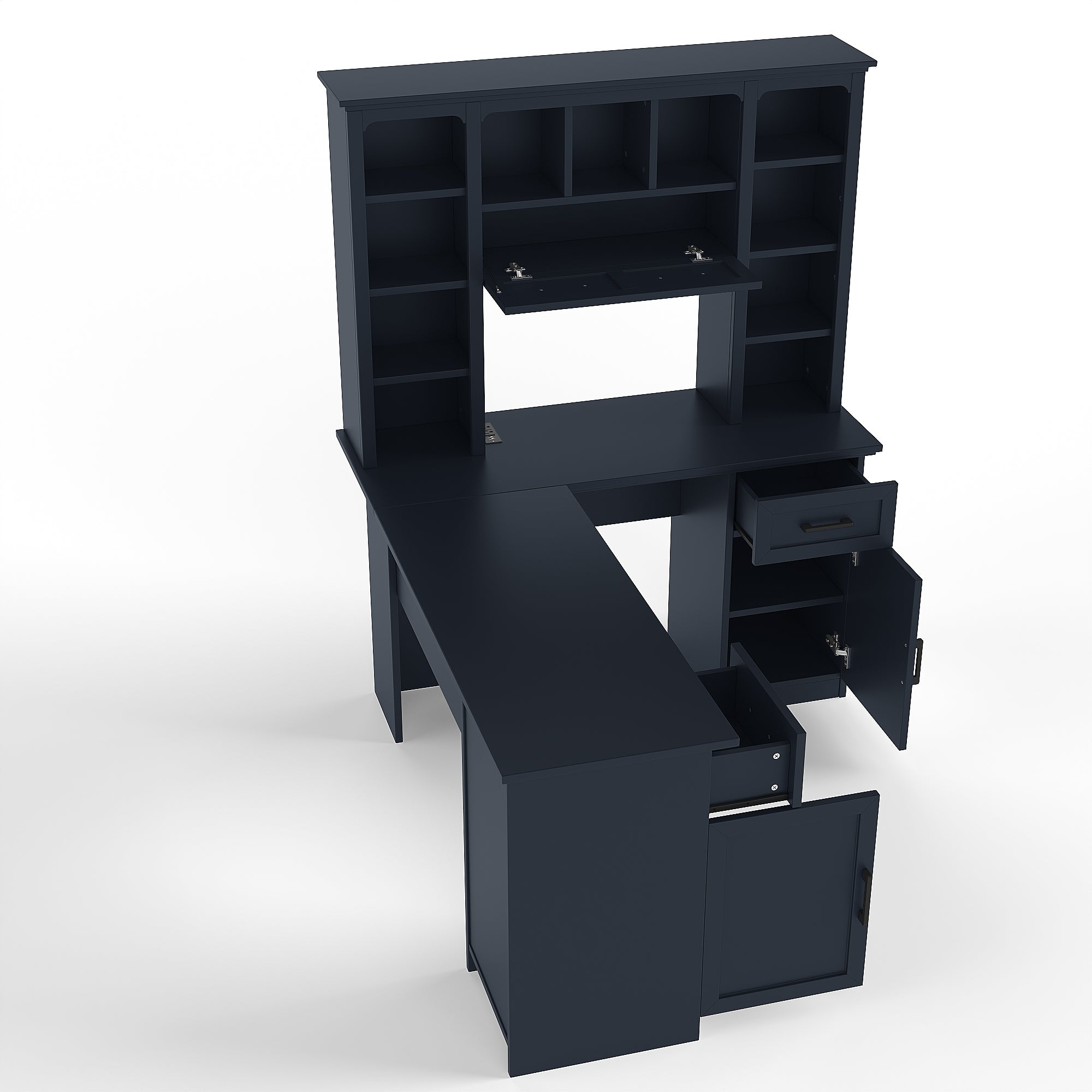L-shaped desk profile view with storage unit