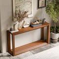 60' Rectangular Solid Wood Veneer Console Table, Wide Sofa Table, Behind Couch Table with Ample Storage for Entryway & Living Room, Dark Brown
