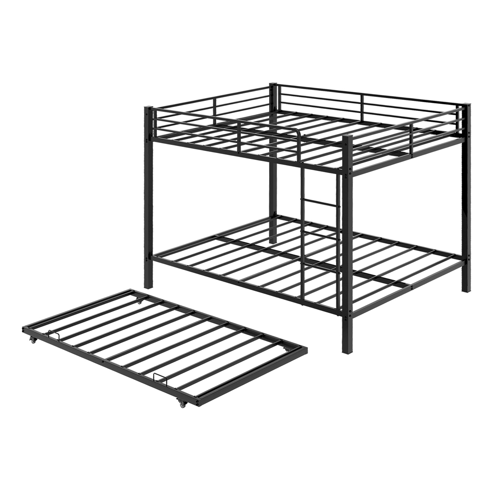 Modern Black Iron Square Tube Bunk Bed with Safety Rails, Queen Size 153cm*203cm, Durable Minimalist Design for Kids Room or Shared Space