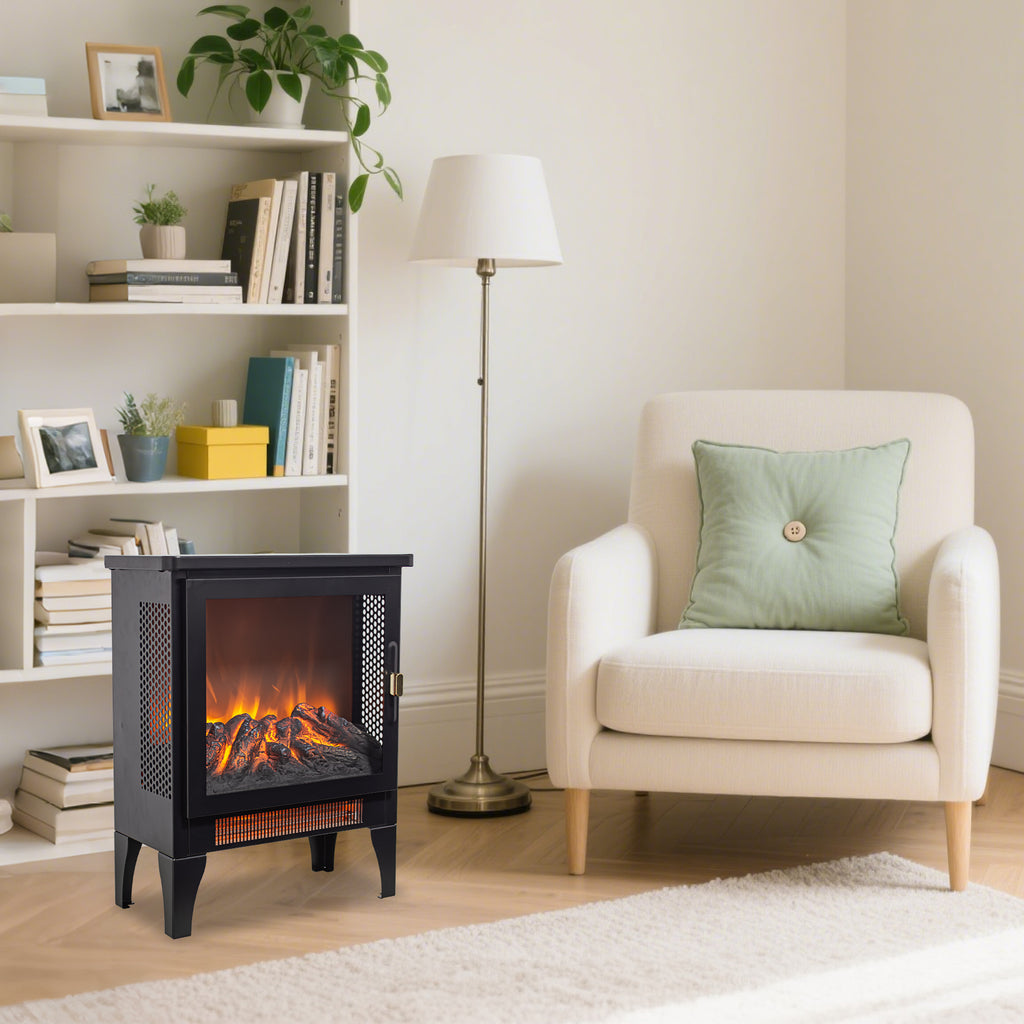 Black 18" Freestanding Electric Fireplace Stove — 3D Flame & Heater — image 15