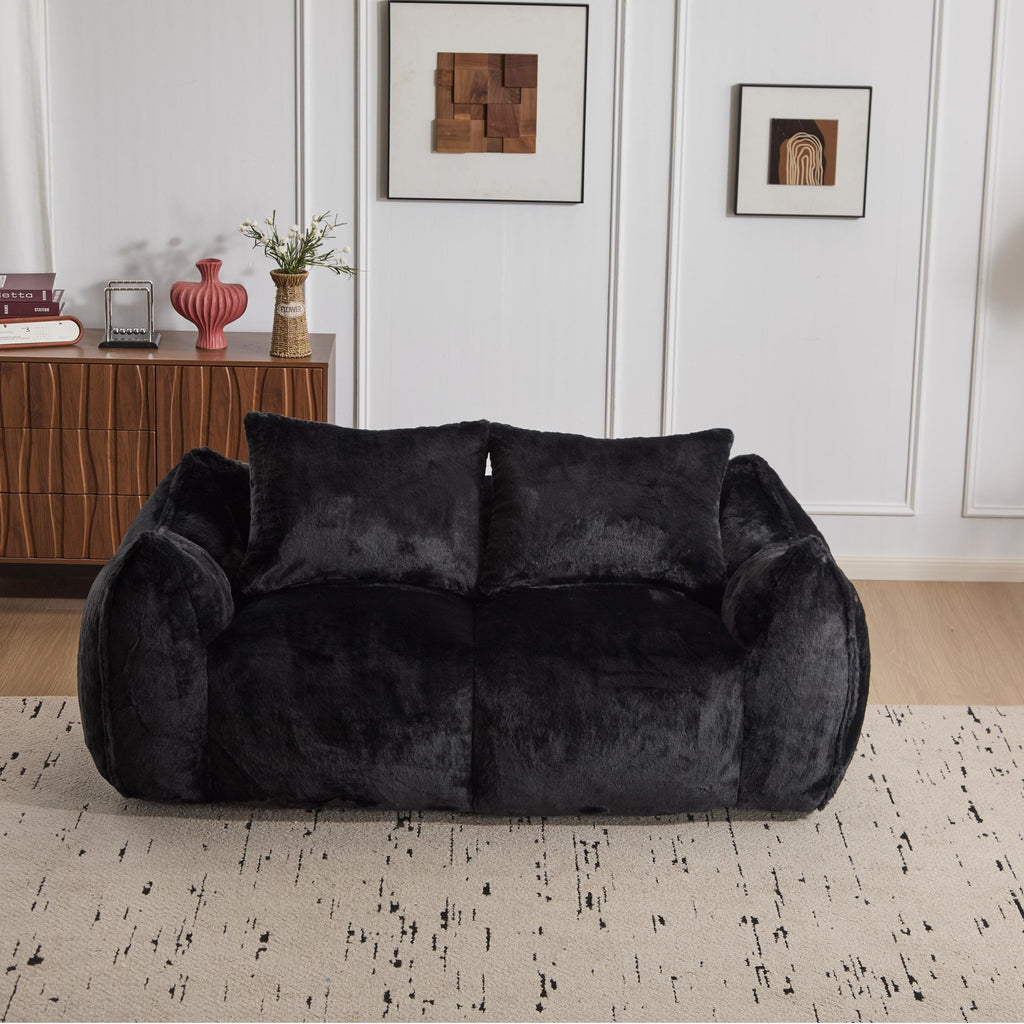 Giant Bean Bag Couch for Adults, Ultra Soft Fluffy Loveseat Bean Bag Sofa, Oversized Chase Lounge Chair Indoor for Living Room Bedroom, No Assembly Required Cozy Reading Chair with Pillows, White