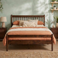 Traditional Style Queen Size Bed with Headboard and Footboard, Pinewood Bed with Strengthened Bed Frame ,Walnut