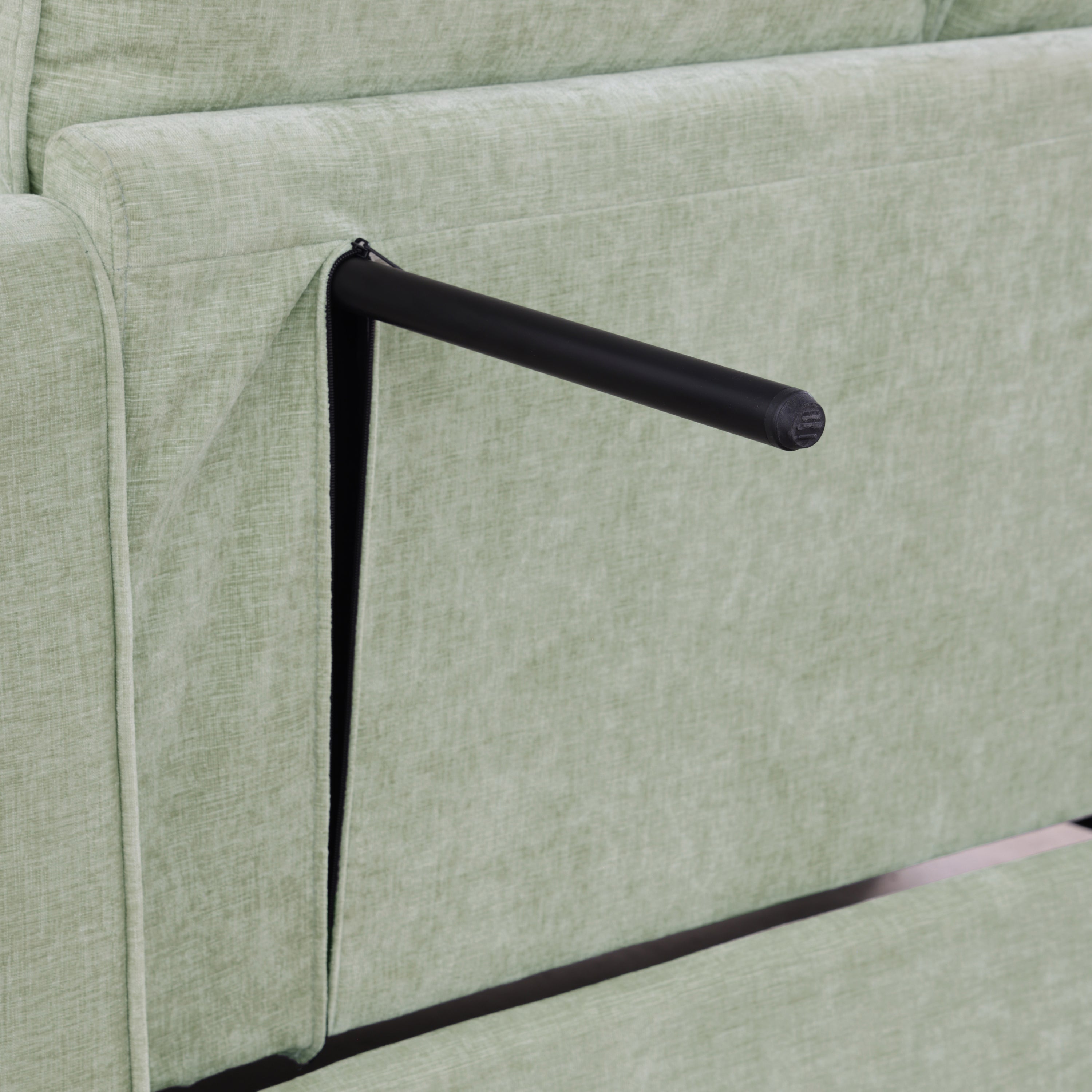 Cyan corduroy loveseat with two throw pillows