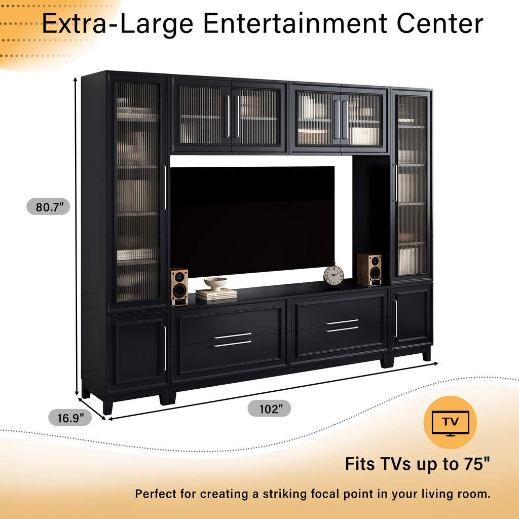 Wall unit entertainment center upper glass cabinet interior