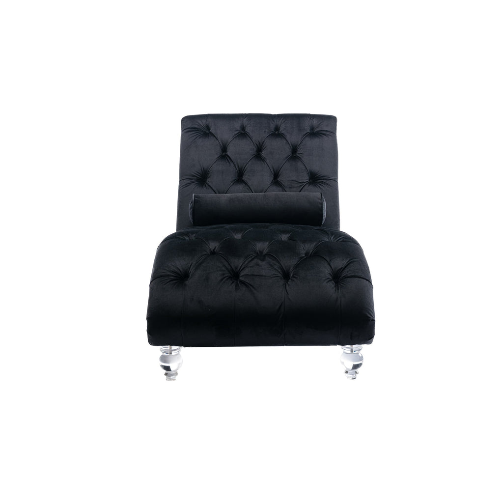 Velvet Chaise Lounge — Button-Tufted with Pillow