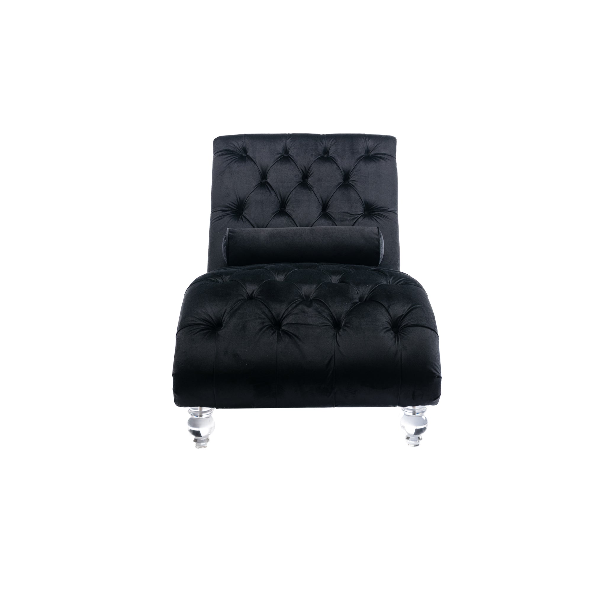 Velvet Chaise Lounge — Button-Tufted with Pillow