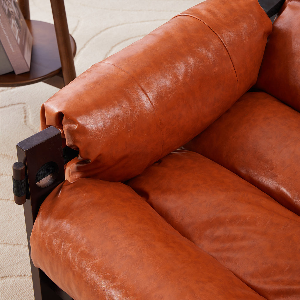 Retro leather accent chair layered silhouette profile