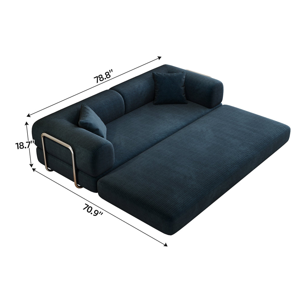 Corduroy Compression Convertible Floor Sofa Bed — Modular Loveseat, 78.8" Wide