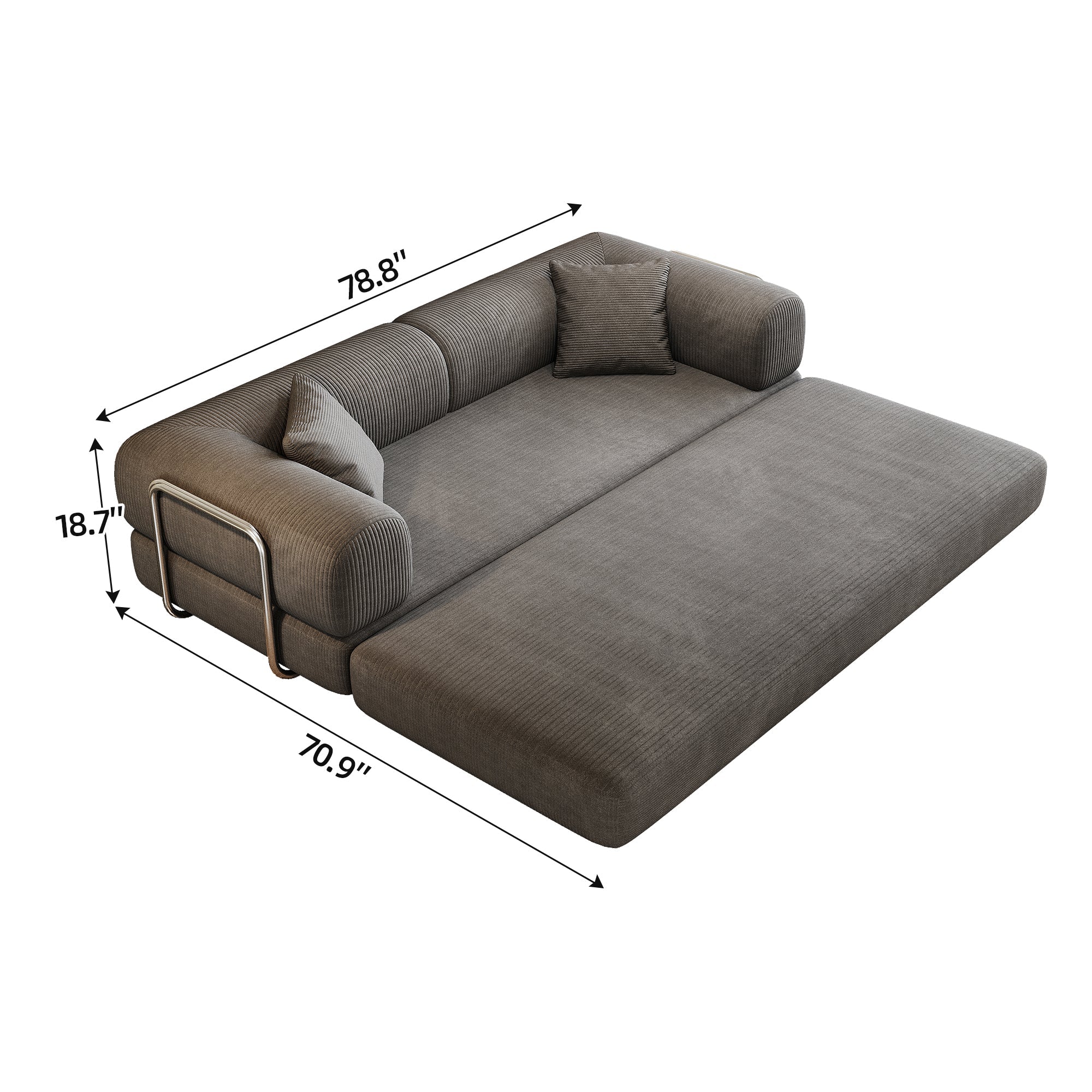 Corduroy Compression Convertible Floor Sofa Bed — Modular Loveseat, 78.8" Wide