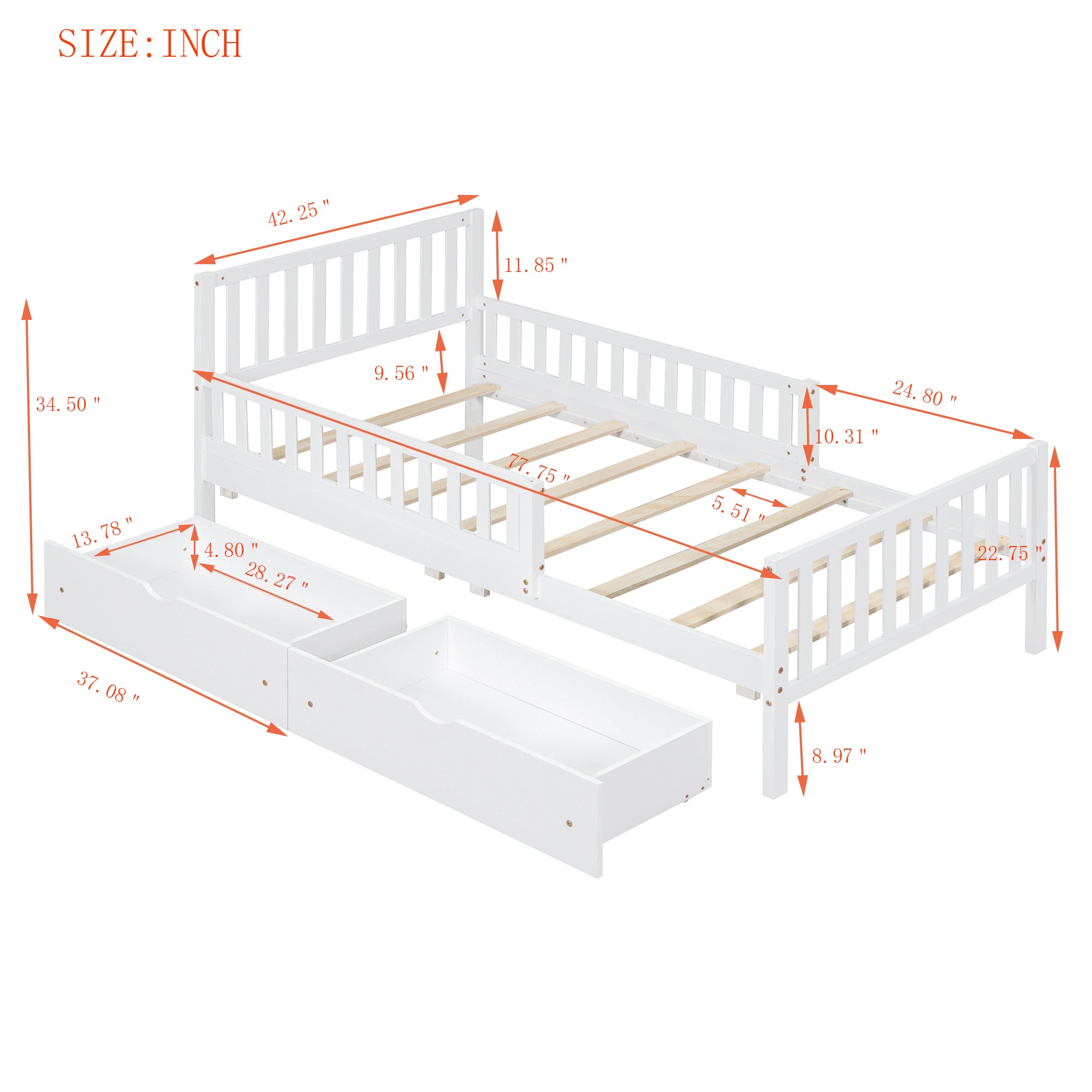 Wood platform bed frame construction detail