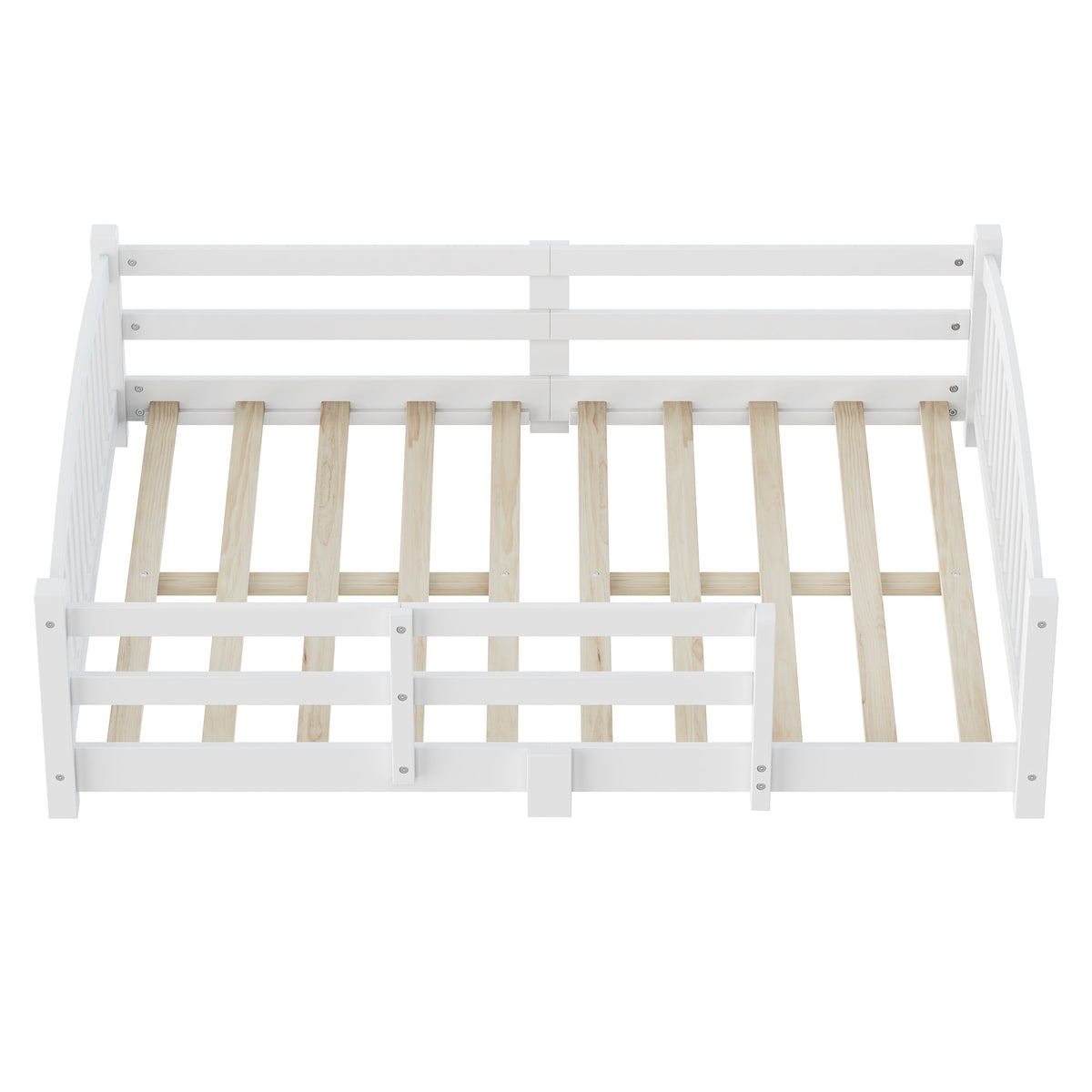 Full Montessori Floor Bed with Slats and Safety Guardrails, Solid Wood Floor Bed with Fence and Without Door, Easy Assemble Montessori Bed for Girls and Boys, Gray