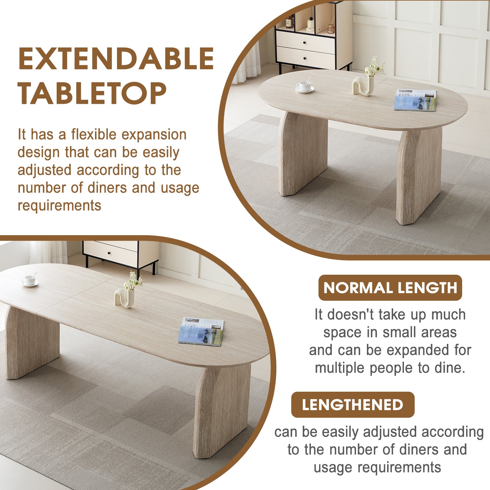 Off white oval tabletop smooth MDF and wood surface close-up