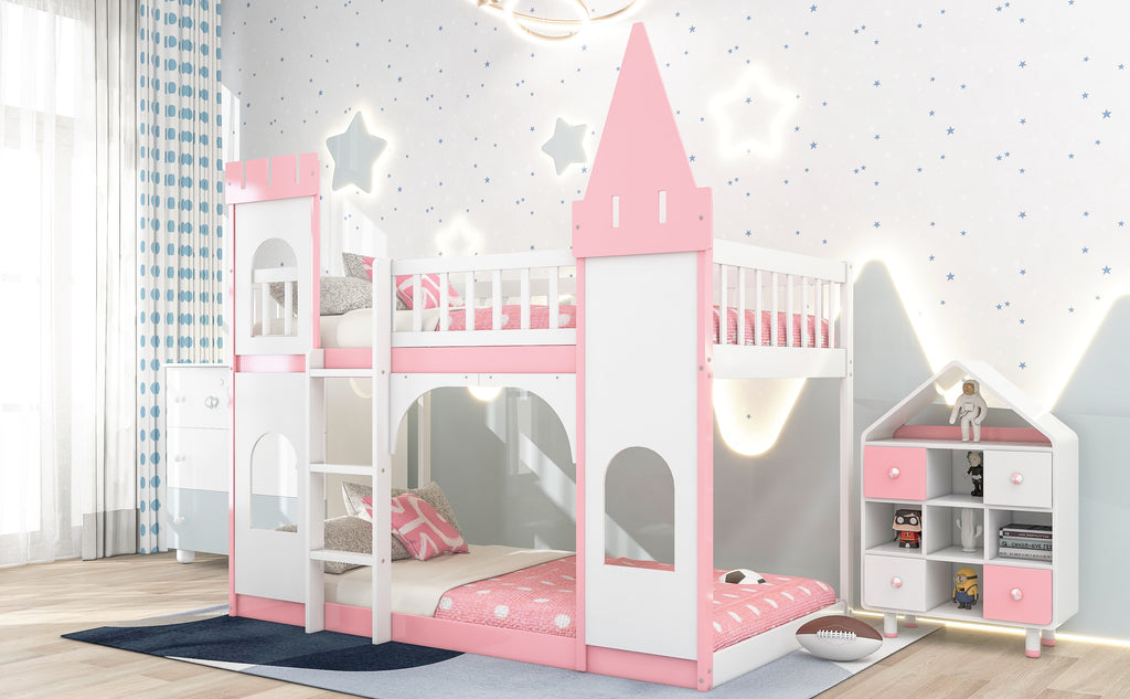 Pink castle twin over twin bunk bed full product view