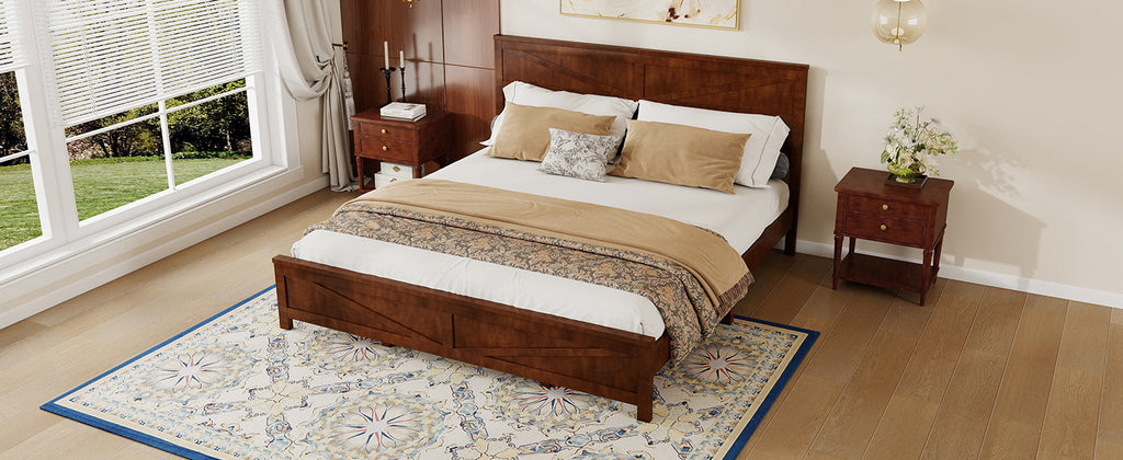 Farmhouse Style King Size Bed with Barn Door Designed Headboard and Footboard, Pinewood Bed with Strengthened Bed Frame,White