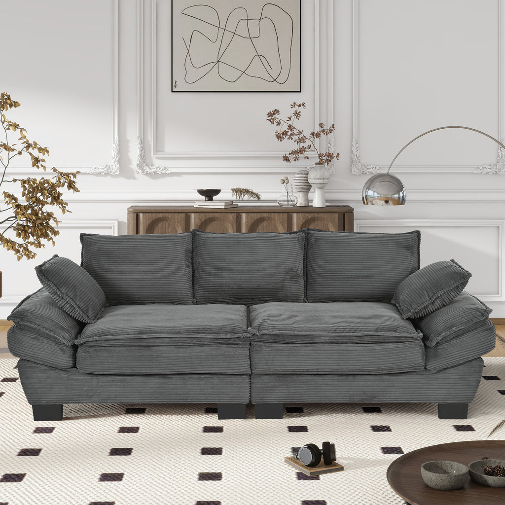 Gray corduroy U-shape curved sofa — front view