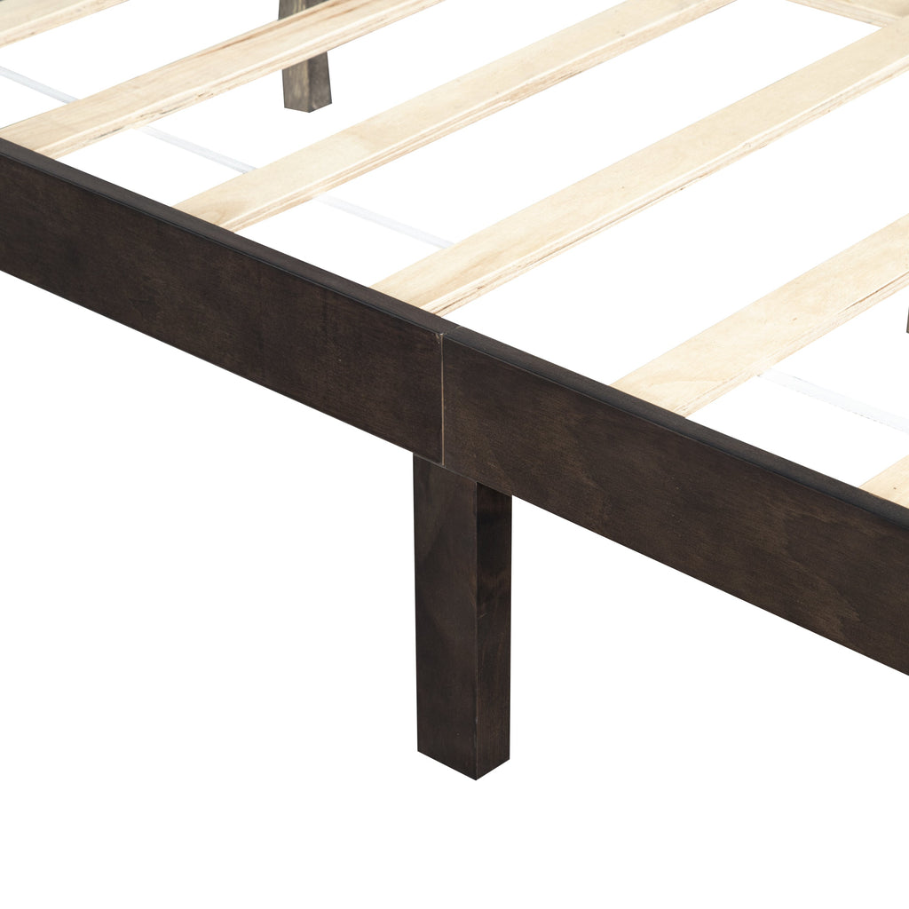 Traditional Style Queen Size Bed with Headboard and Footboard, Pinewood Bed with Strengthened Bed Frame ,Walnut