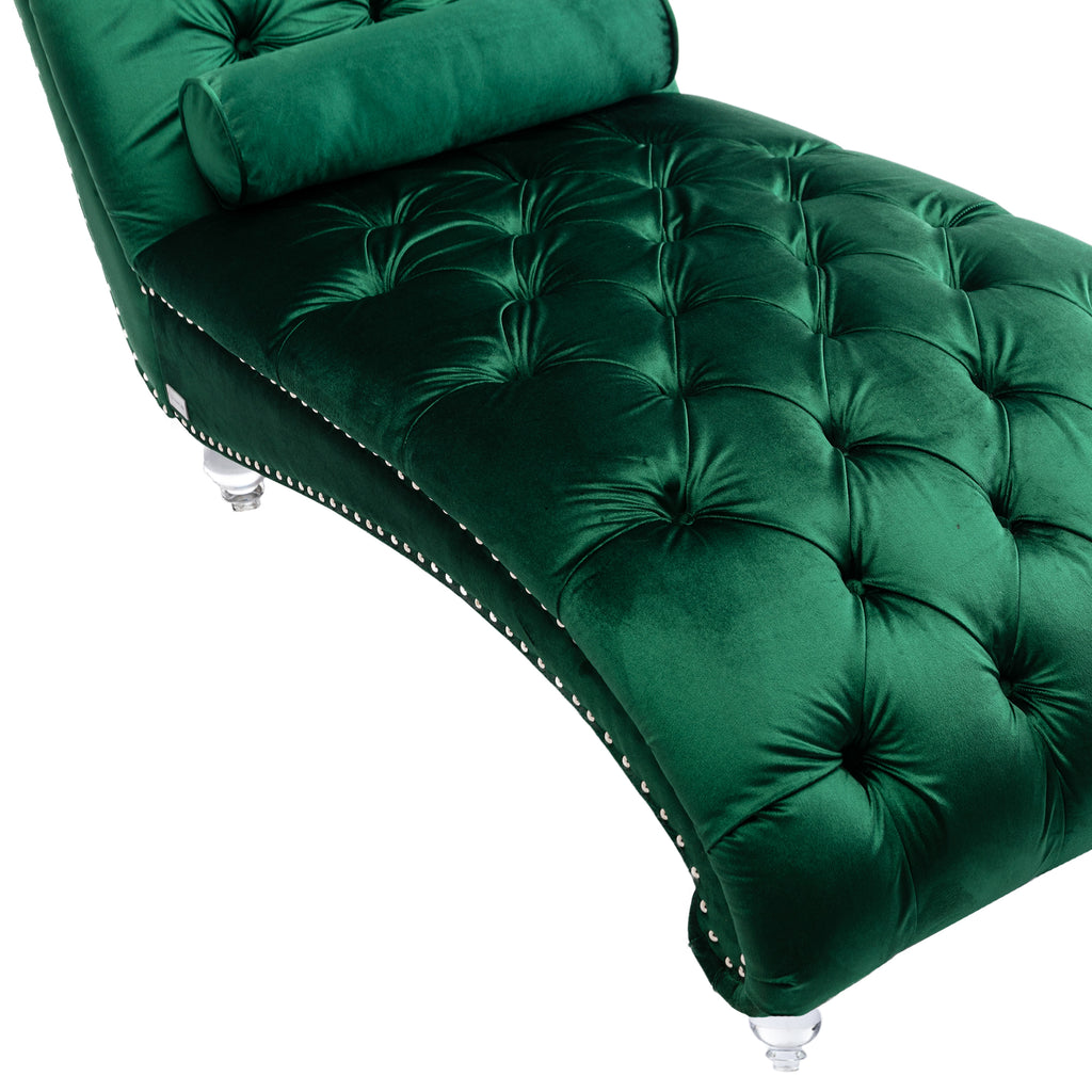 Emerald button-tufted chaise lounge product photo