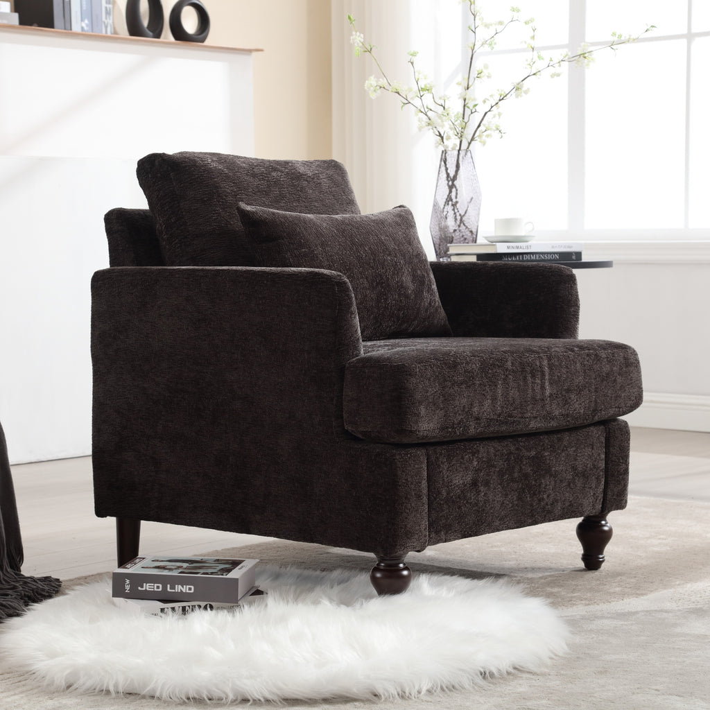 Black chenille club chair rubberwood legs