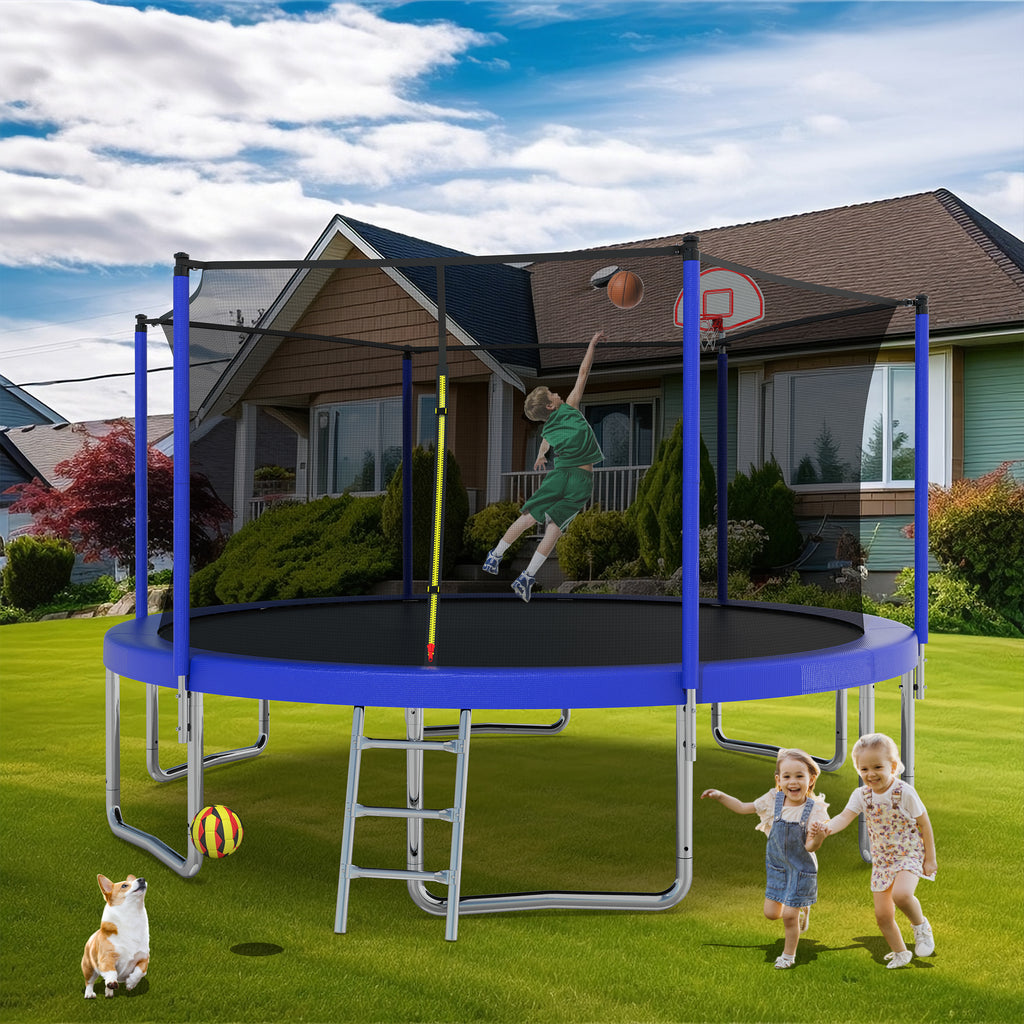 Recreational trampoline UV-proof safety enclosure net — angle view