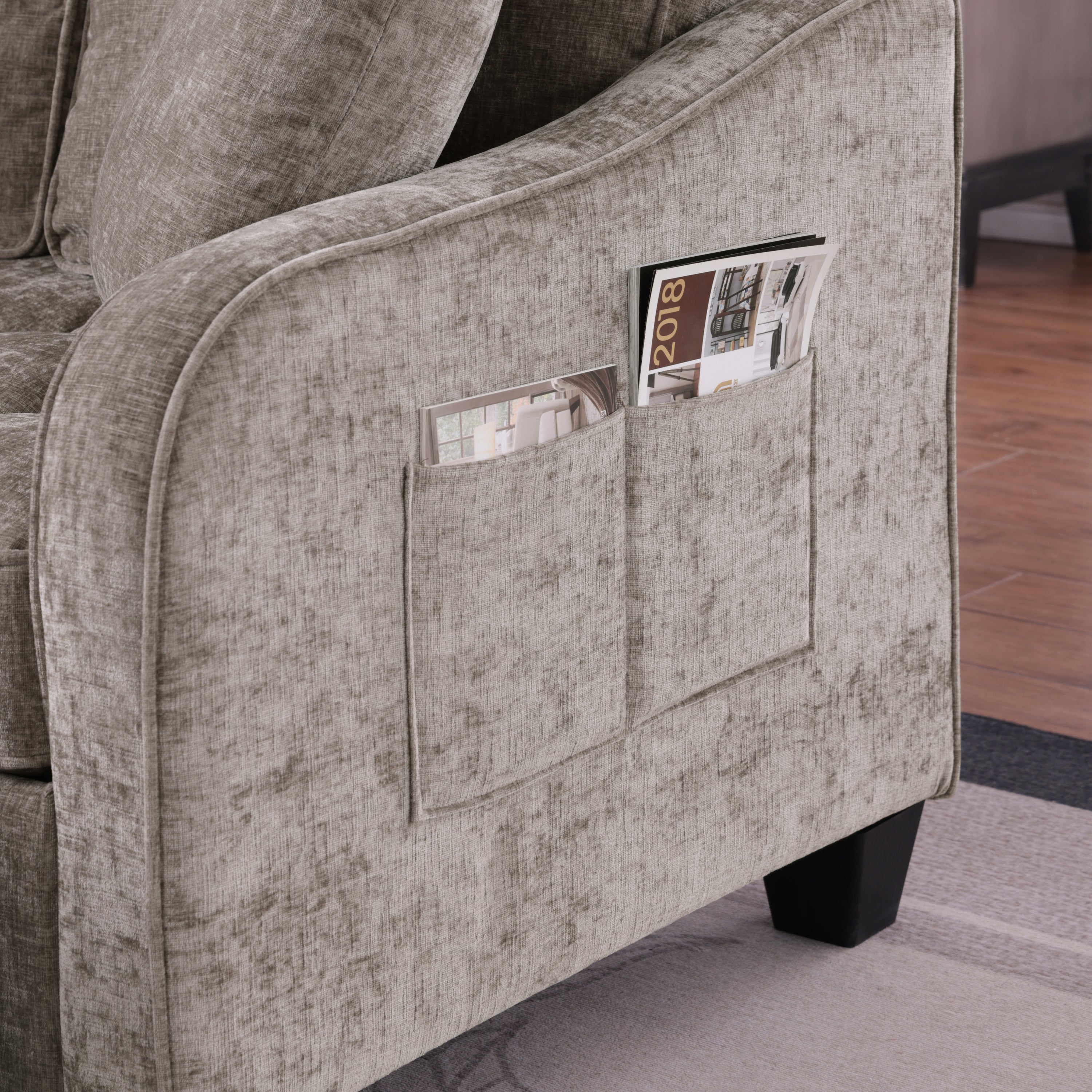 2-seater sofa with matching storage footrest — side profile
