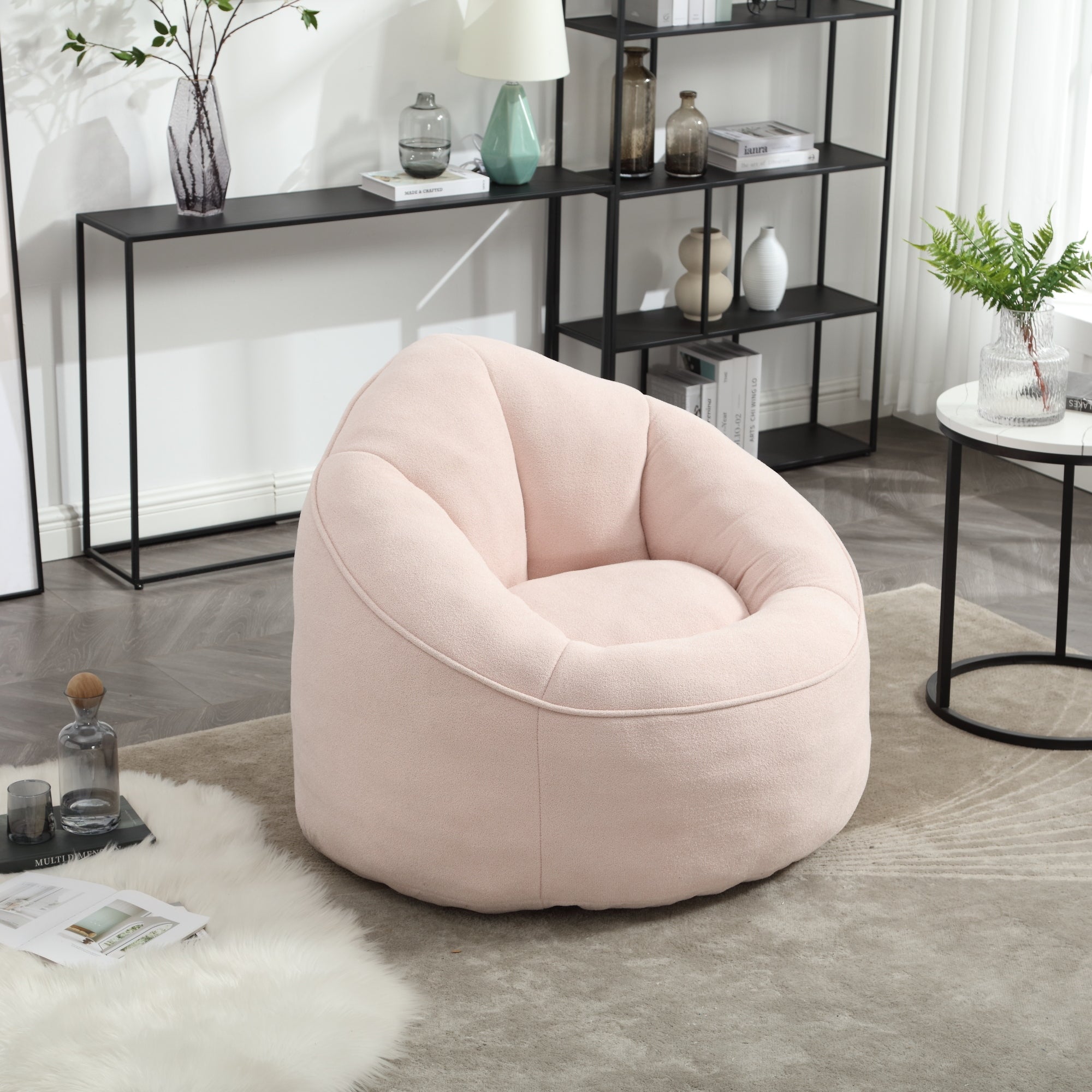 Bean bag sofa chair with footrest seating area detail
