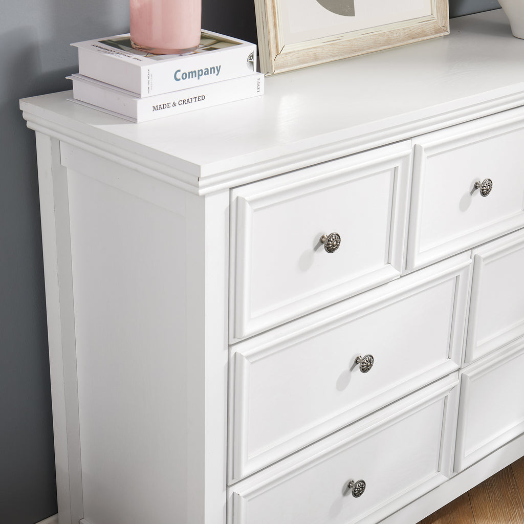 White bedroom dresser drawer open interior view