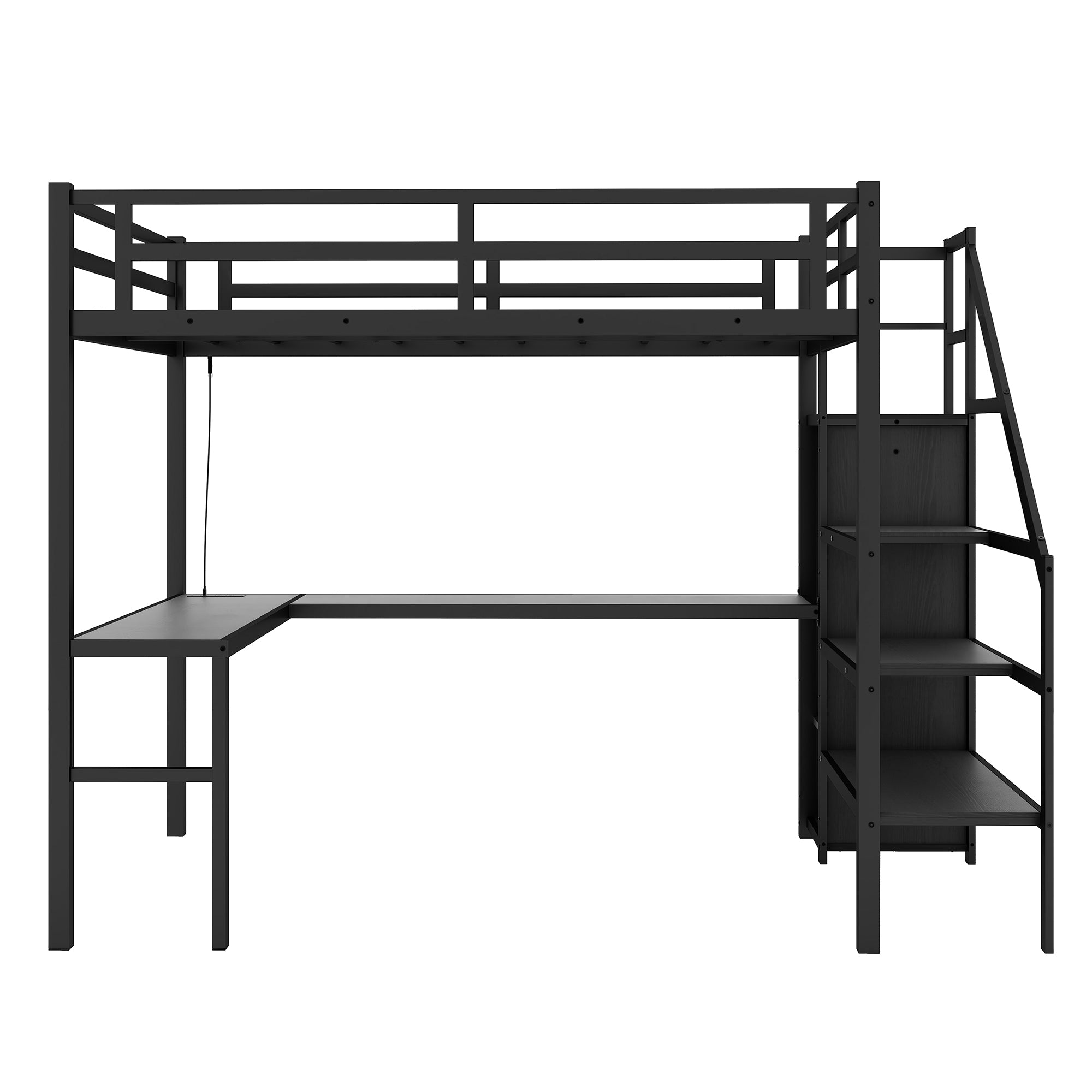 Metal loft bed wardrobe with hanging rod and adjustable divider