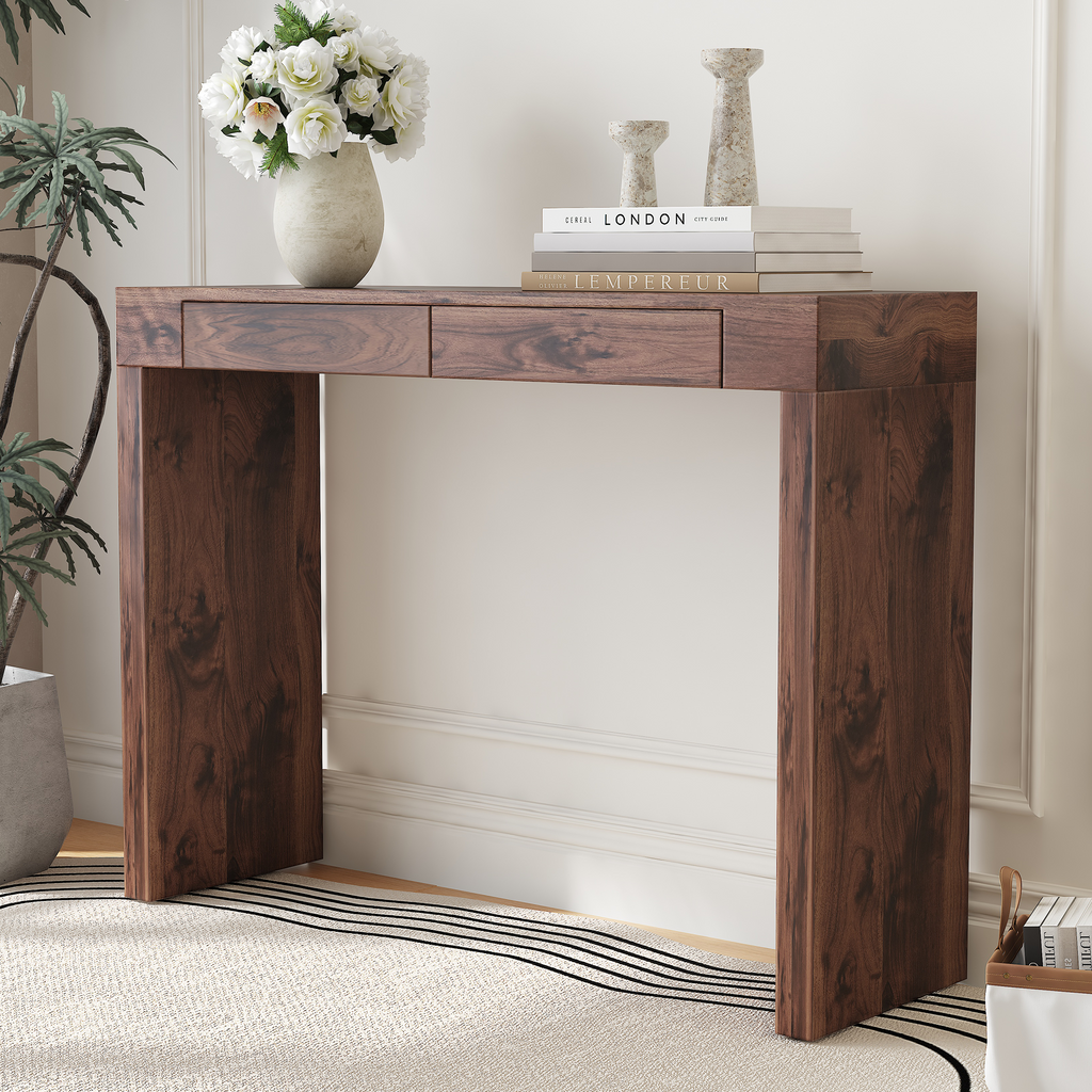 Walnut bar table adjustable feet leg detail