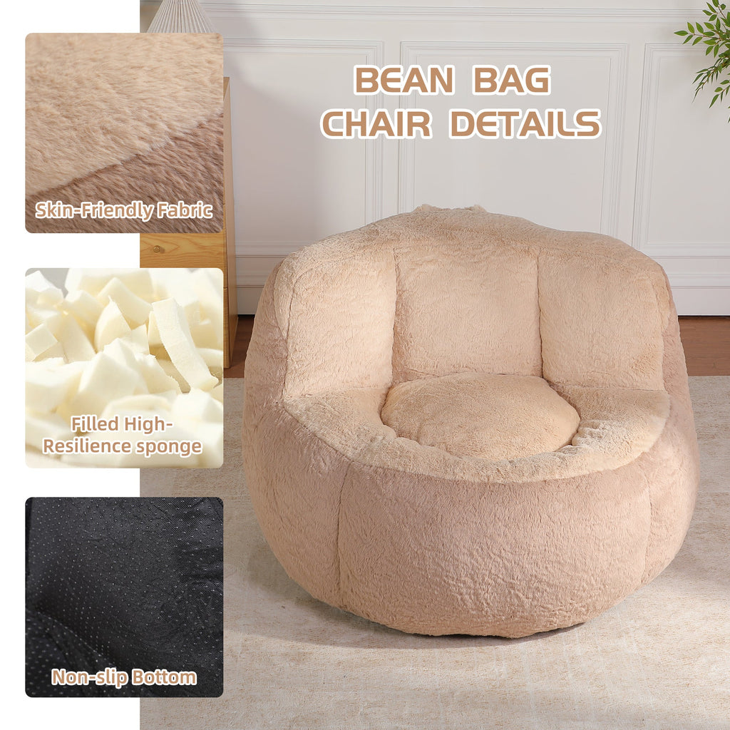 Oversized Bean Bag Chairs,Multicolor Faux Fur Couch Filled with Shredded Sponge,Large Lounger Sofa For Living Room,No Assembly Required , Pink+White+Purple