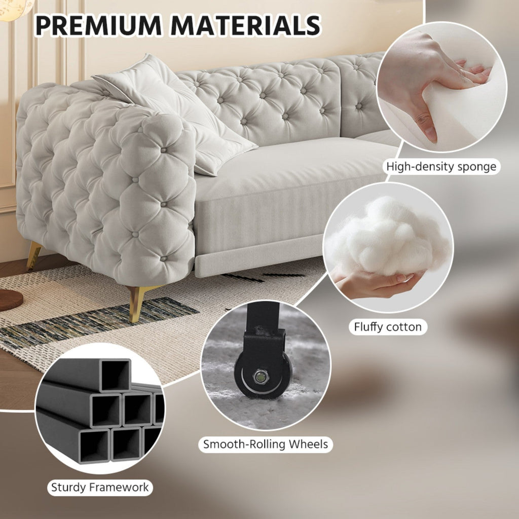 97.7' 3-in-1 Convertible Sleeper Sofa, 28.4' Deep Seat Pull Out Sofa Bed,Button Tufted Modern Sofa, 4-Seater Couch with Movable Ottoman for Apartment, Office, Bedroom,Beige/White