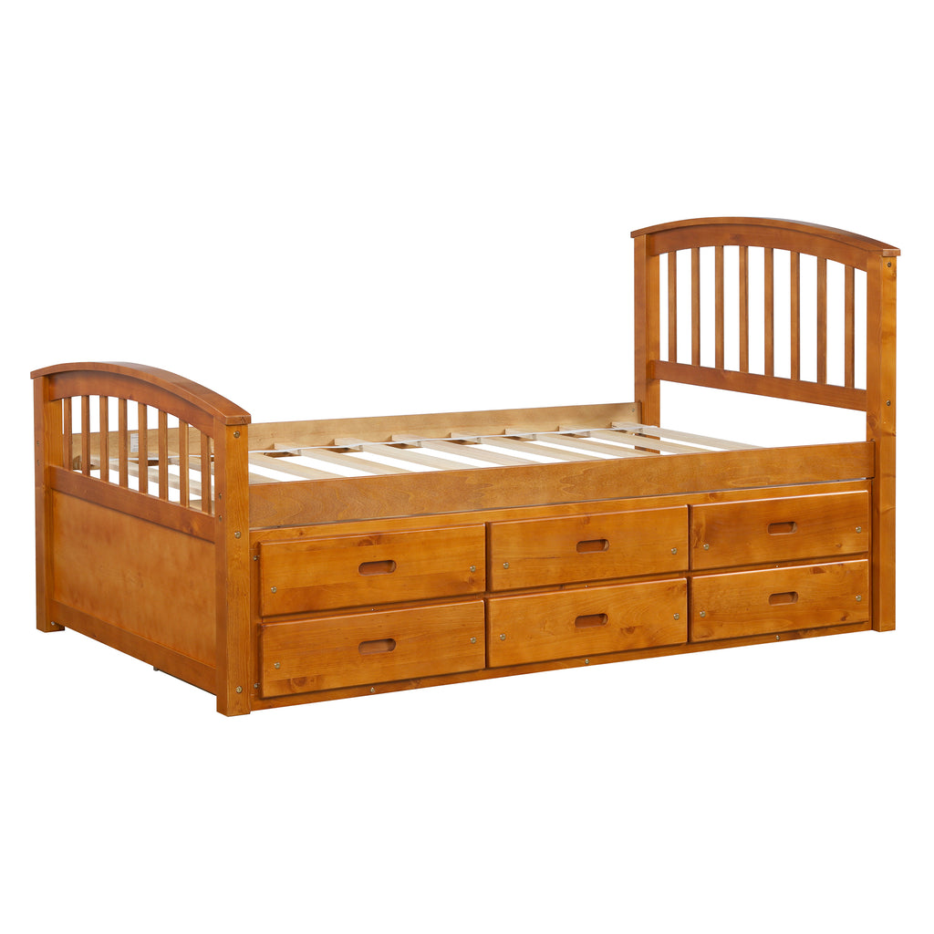 Twin platform bed oak finish bedroom setting