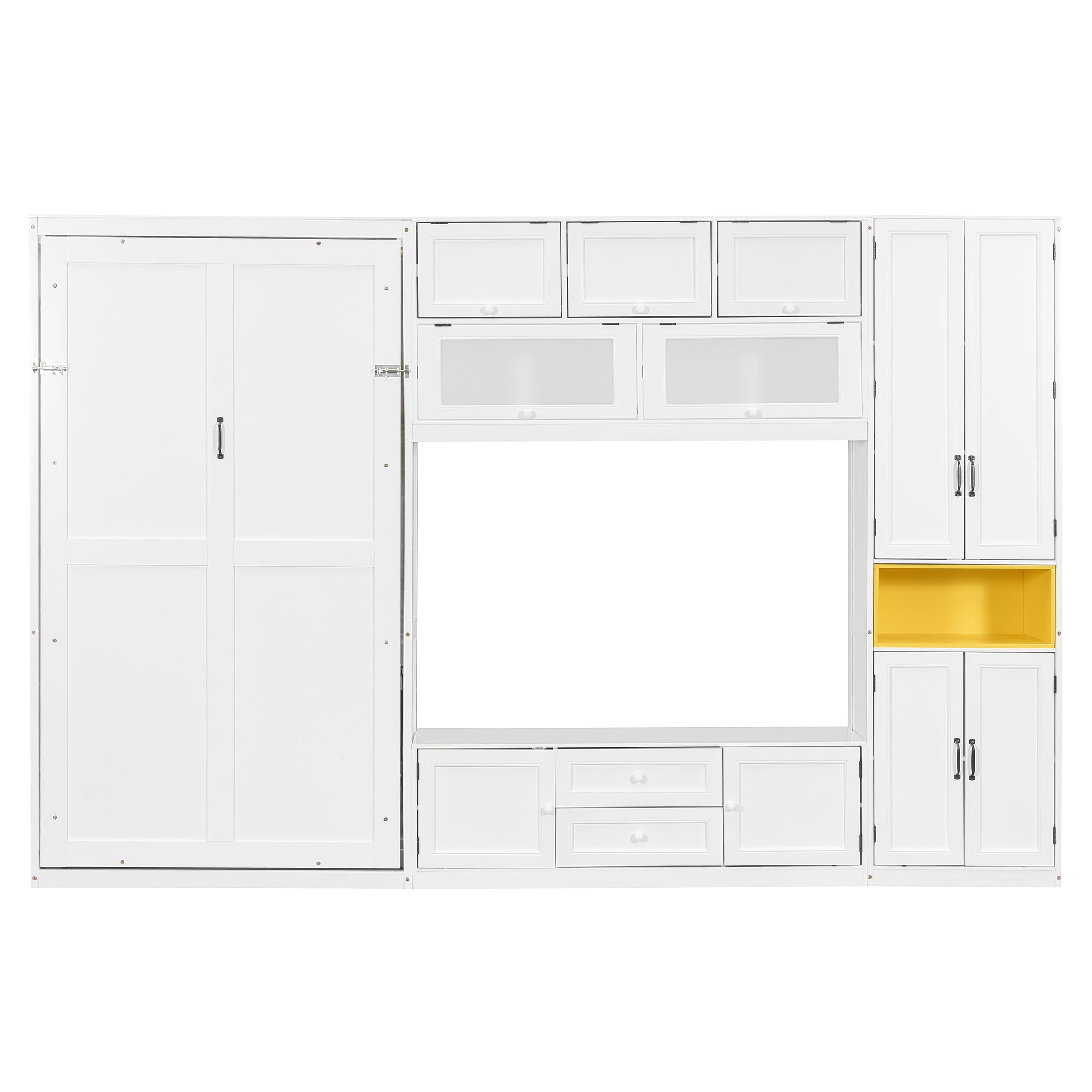 Two storage drawers on white Murphy bed unit