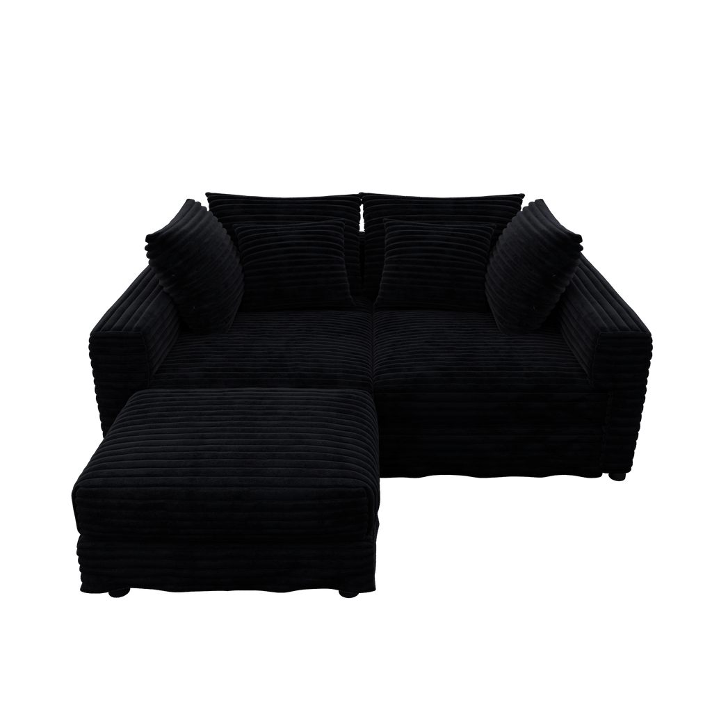 102.4 'Plush Corduroy 4-Seat Sofa,Modern Comfy Upholstered Sofa Cloud Couch,Deep Seat Couches with Soft Pillows and 3 Ottomans,Convertible Sofa Lounge Chair,Black(Old SKU:W1885S00287)