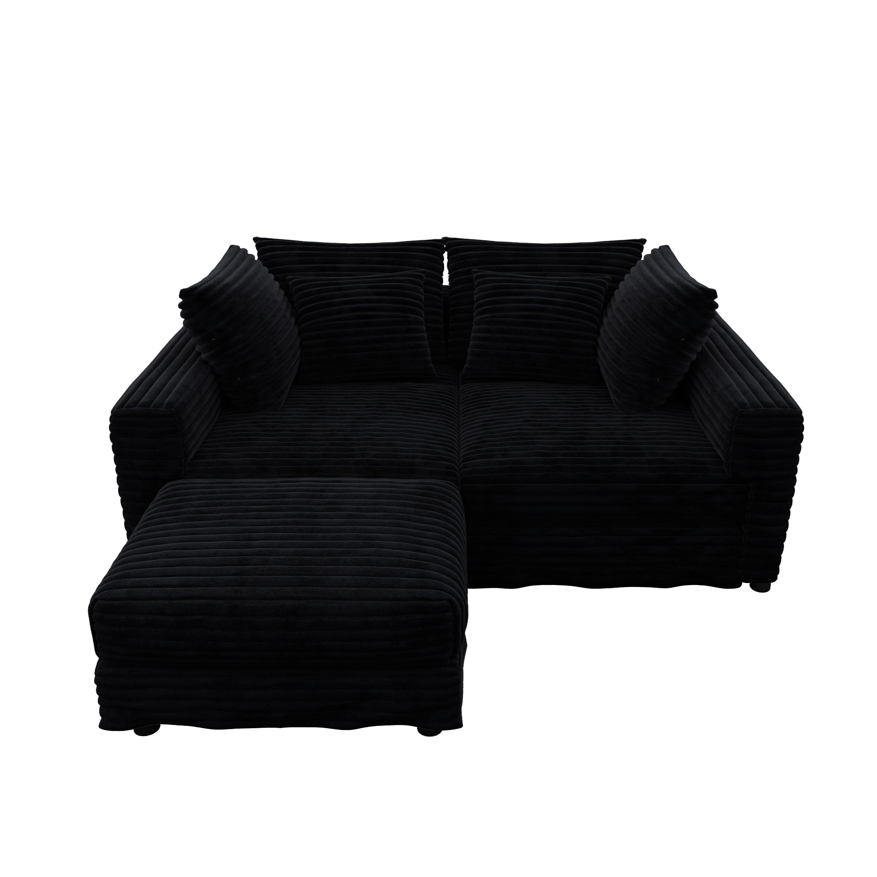 102.4 'Plush Corduroy 4-Seat Sofa,Modern Comfy Upholstered Sofa Cloud Couch,Deep Seat Couches with Soft Pillows and 3 Ottomans,Convertible Sofa Lounge Chair,Black(Old SKU:W1885S00287)