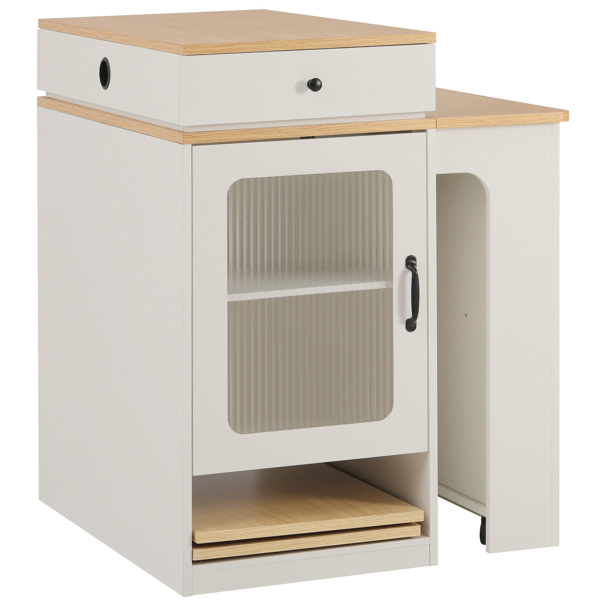 K&K 59.5' Kitchen Island with Extendable Dining Table, Kitchen Storage Table with Double-sided Storage, Kitchen Island with 2 Drawers, Power Outlet, Side Open Shelves, for Kitchen, Dining Room, Black