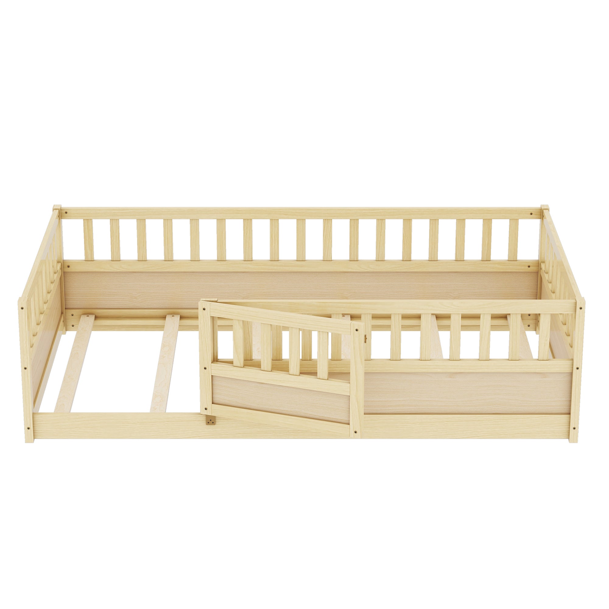 Natural pine floor bed from above
