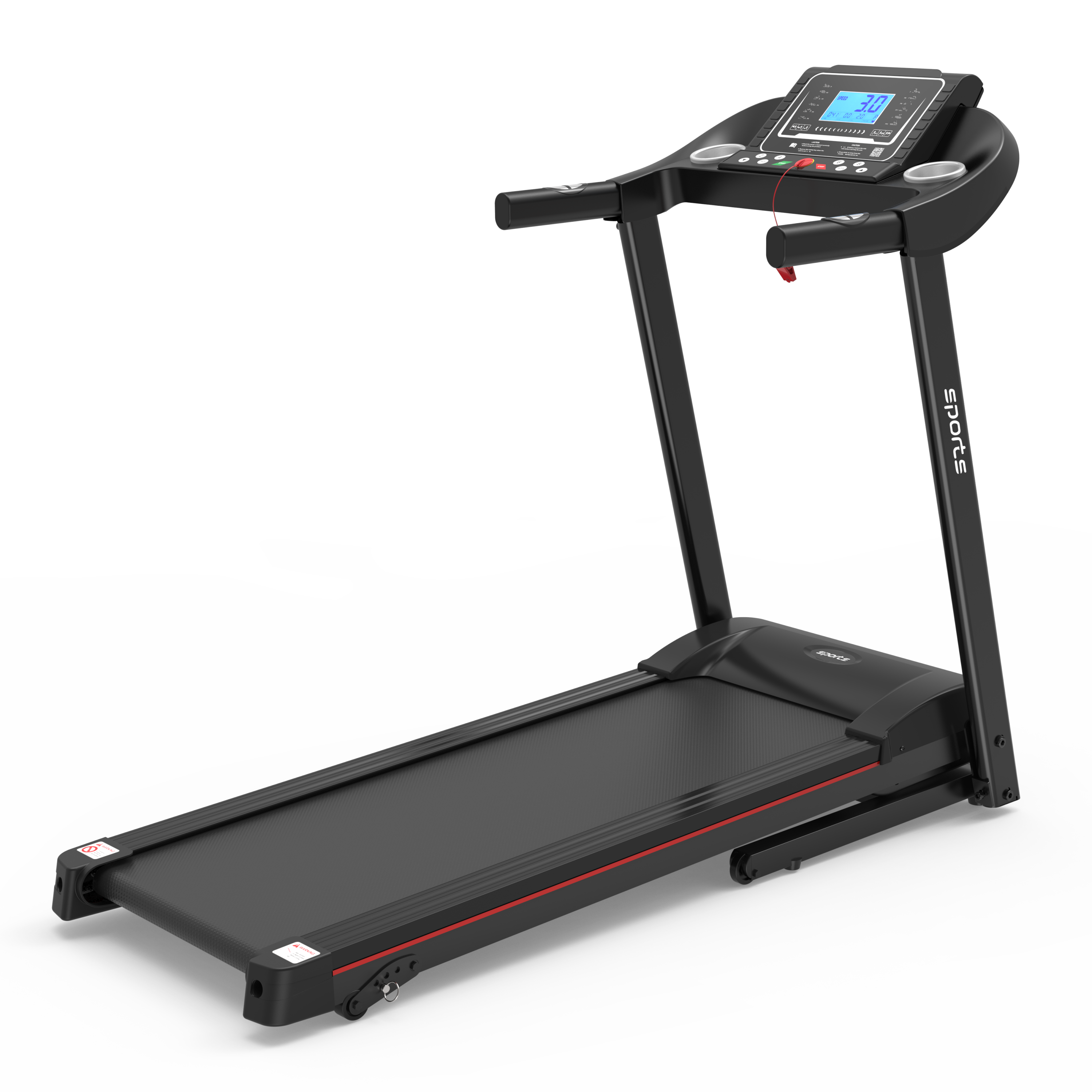 Black treadmill 250 lb weight capacity stable frame detail