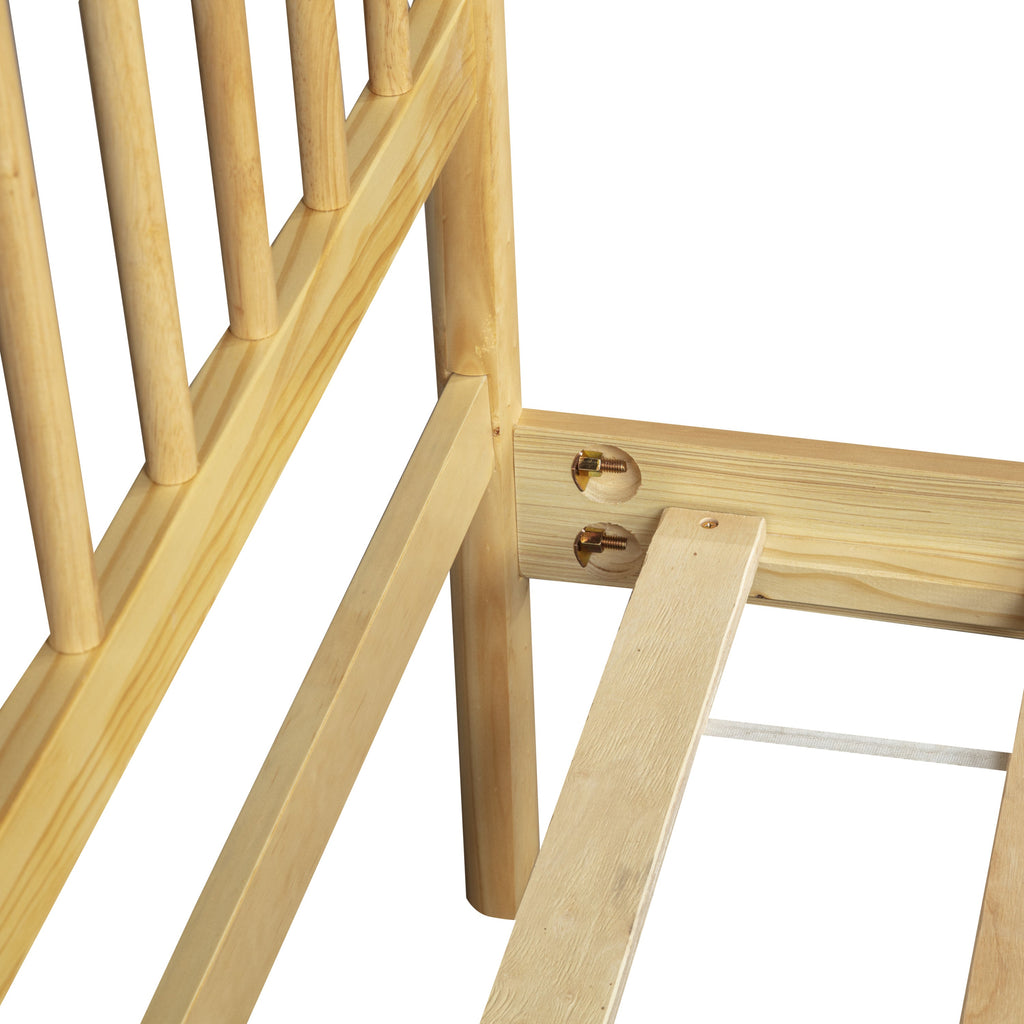 Traditional Style Queen Size Bed with Headboard and Footboard, Pinewood Bed with Strengthened Bed Frame ,Walnut