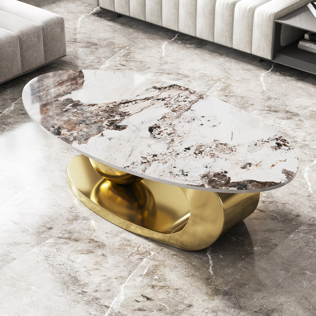 Gold multi-tone coffee table assembly and dimension reference