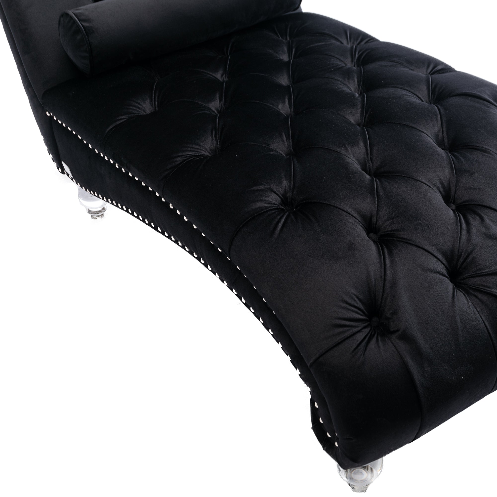 Velvet Chaise Lounge — Button-Tufted with Pillow