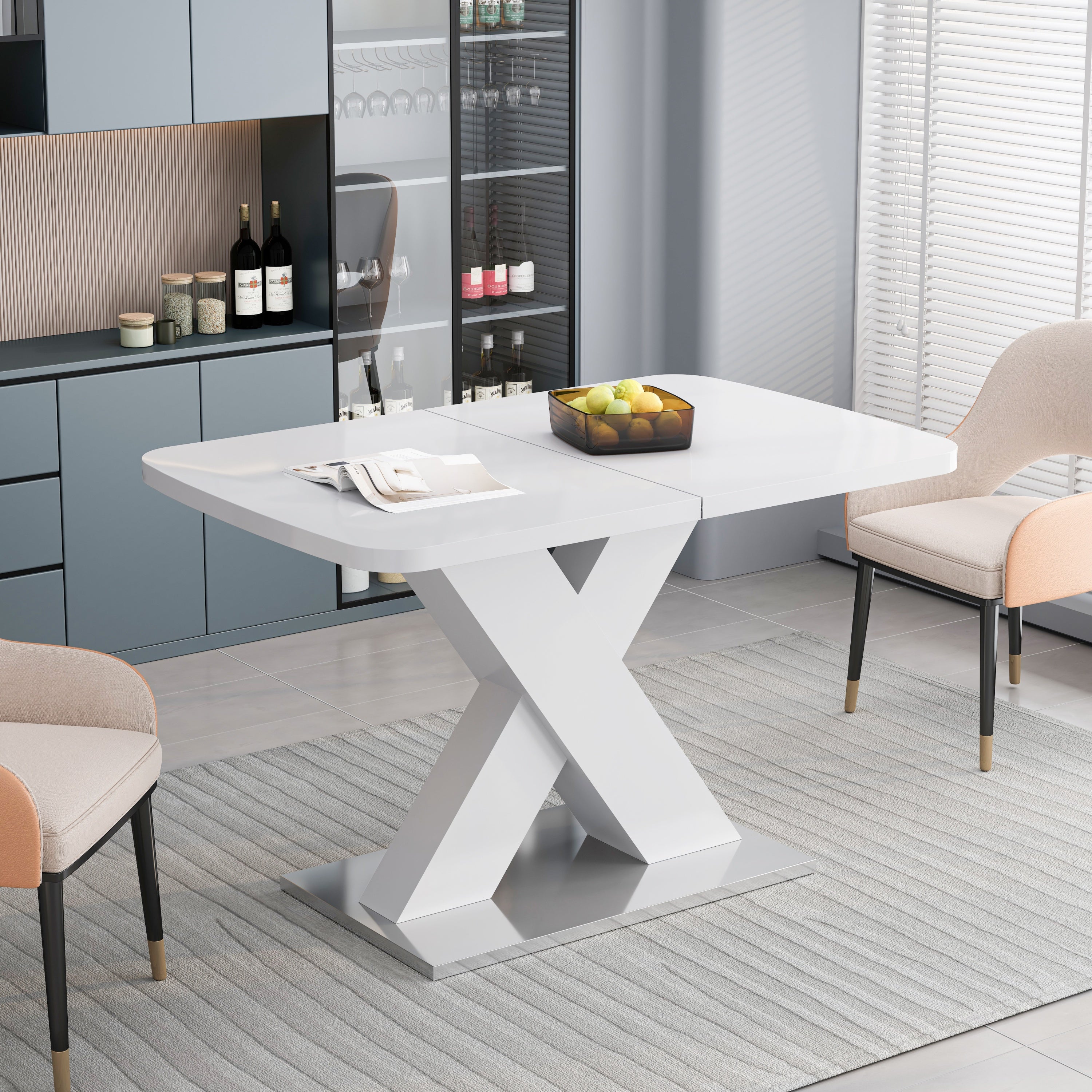 X-shaped MDF legs with metal base detail