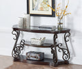 Brown glass-top sofa table marble shelf — front view