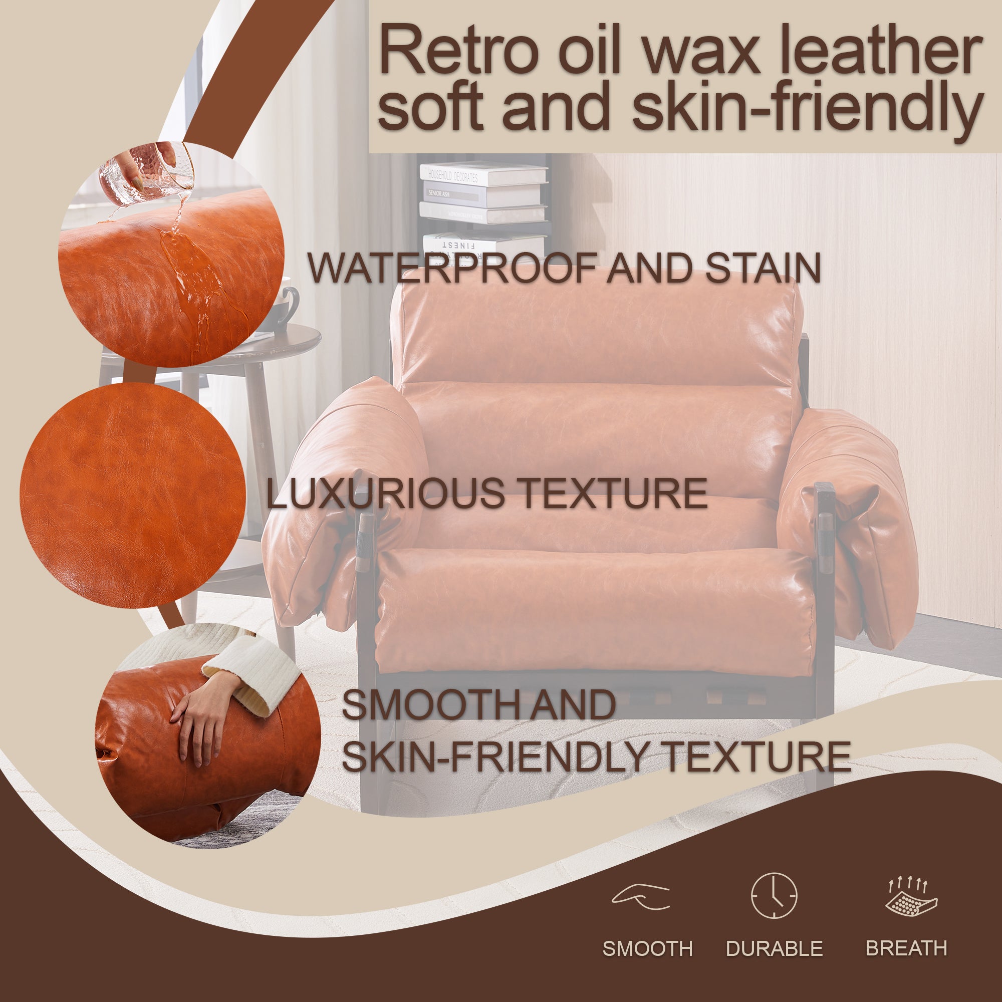 Medieval modern lounge chair orange leather angle view